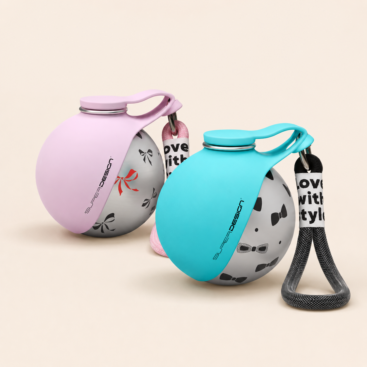 PawTrail Duo Hundetrinkflasche in beiden Farben – Pink und Blau nebeneinander